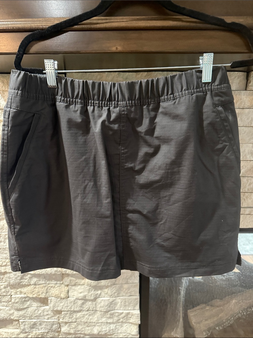 Casual Black Elastic Waist Skort